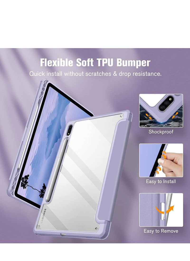glassology Hybrid Slim Case for Samsung Galaxy Tab S8/Tab S7 with S Pen Holder Shockproof Cover with Clear Transparent Back Shell Auto Wake/Sleep with screen protector (Purple)  - Image 4