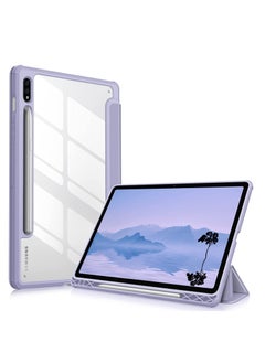 glassology Hybrid Slim Case for Samsung Galaxy Tab S8/Tab S7 with S Pen Holder Shockproof Cover with Clear Transparent Back Shell Auto Wake/Sleep with screen protector (Purple)  - Image 1