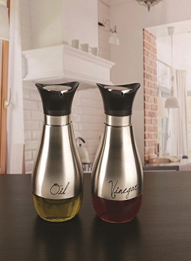 Circleware طقم زجاجات خل ستانلس ستيل من سيركل وير كافيه كونتمبو، سعة 13.6 أونصة، إصدار محدود من الزجاج، 13.6، موزعات زيت فضية (68254) - Image 2