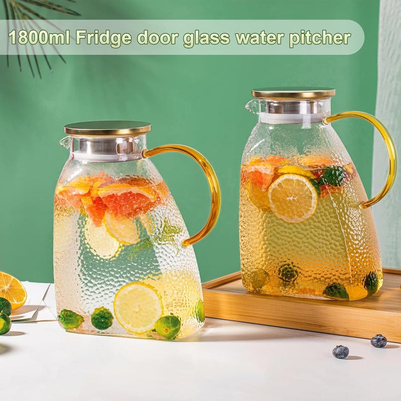 WARMSIMPLE Glass Pitcher With Lid and Spout, 1.8 Liter 60 oz Glass Pitchers With Handle And Lid, Jug Water Pitchers For Fridge, Carafe Jar for Hot/Cold Water Iced Tea Juice Coffee Milk Beverage - Image 2
