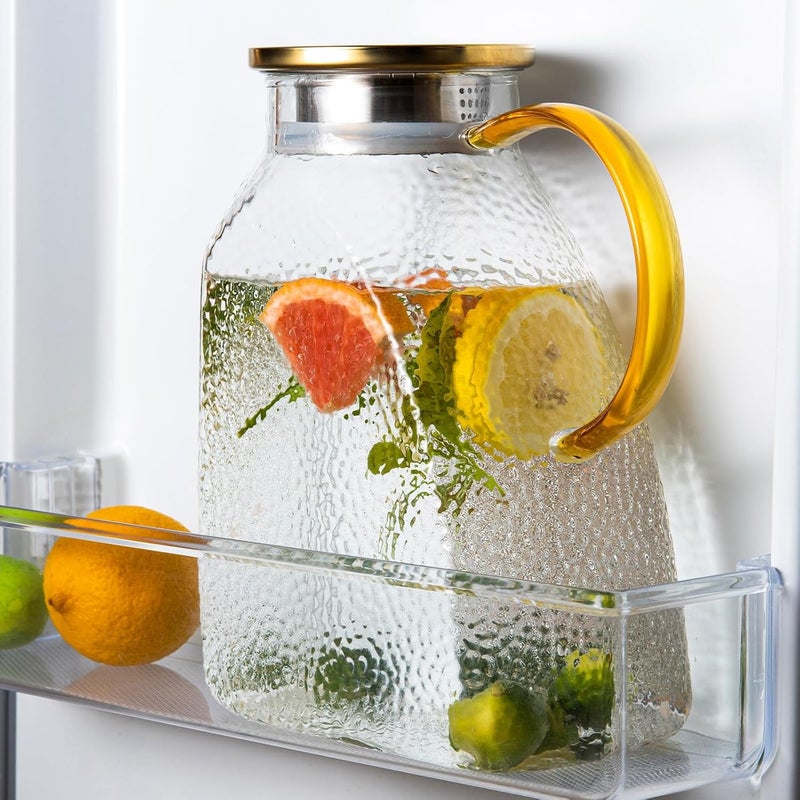WARMSIMPLE Glass Pitcher With Lid and Spout, 1.8 Liter 60 oz Glass Pitchers With Handle And Lid, Jug Water Pitchers For Fridge, Carafe Jar for Hot/Cold Water Iced Tea Juice Coffee Milk Beverage - Image 1
