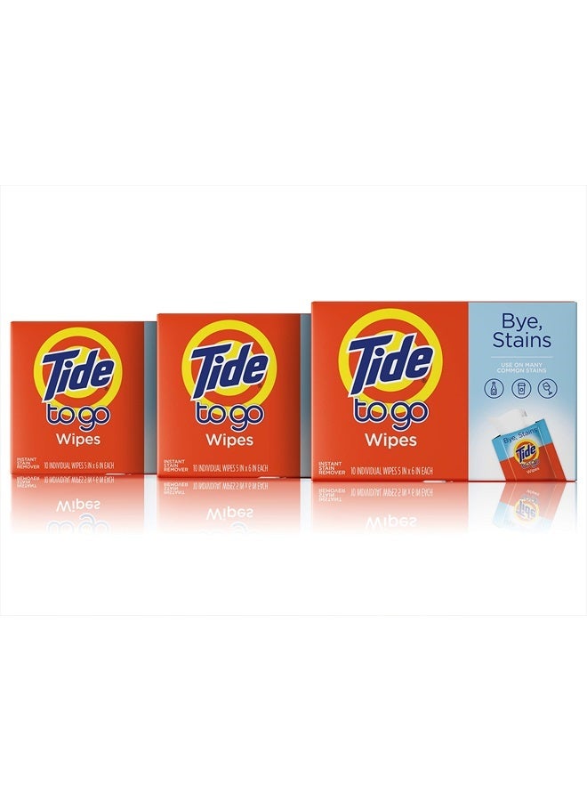 Tide To Go Stain Remover Wipes for Clothes, Instant Laundry Travel Stain & Spot Remover, 3 Pack, (30 Wipes Total) - Image 1