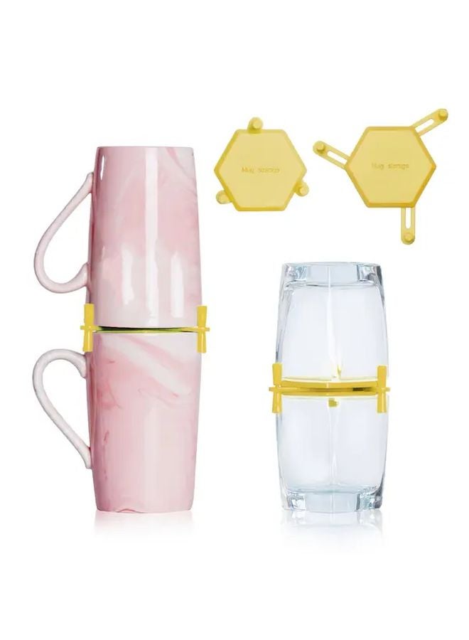 12 حزمة من الرف الأبيض القابل للطي لتكديس الأكواب، حامل جدار خزانة المطبخ، منظف يوفر المساحة - Image 5