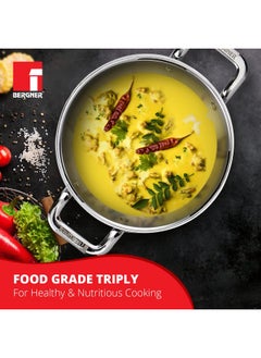 BERGNER Bergner TriPro TriPly Stainless Steel 24cm Kadai with Stainless Steel Lid, 3.1 Litres Kadhai with Lid, Metal Spatula Friendly, Easy to Clean, Induction Bottom and Gas Stove Ready - Silver  - Image 5
