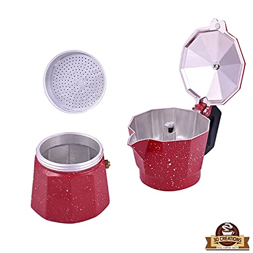 3D CREATIONS Aluminium Espresso Stove Percolator Polished Cups (Red, 6 Cups) - Image 2