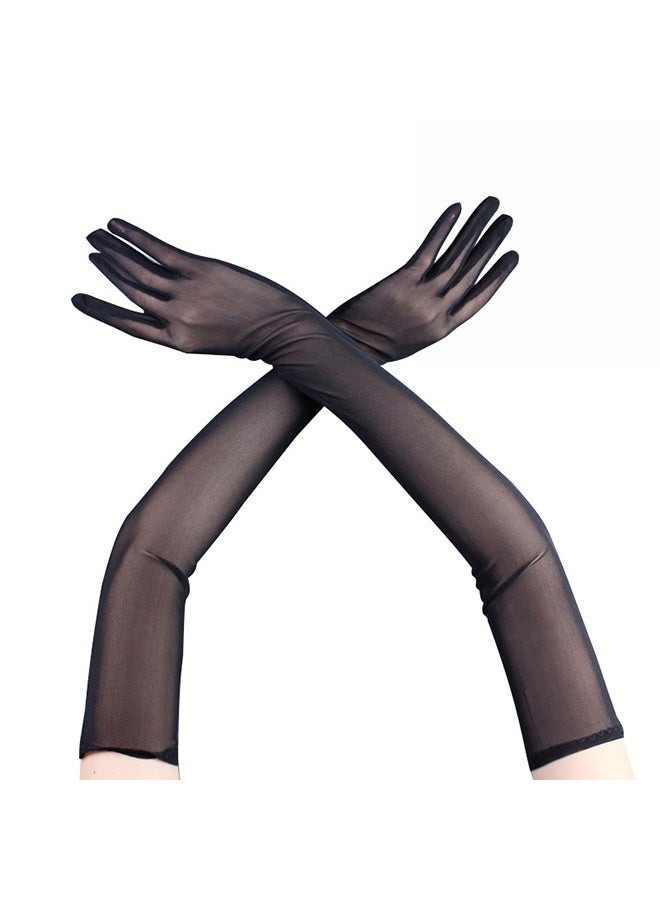 Womens Gloves Thin Lace Black Hollow Transparent Long Gloves Soft Breathable Solid Net Yarn Elasticity - Image 1