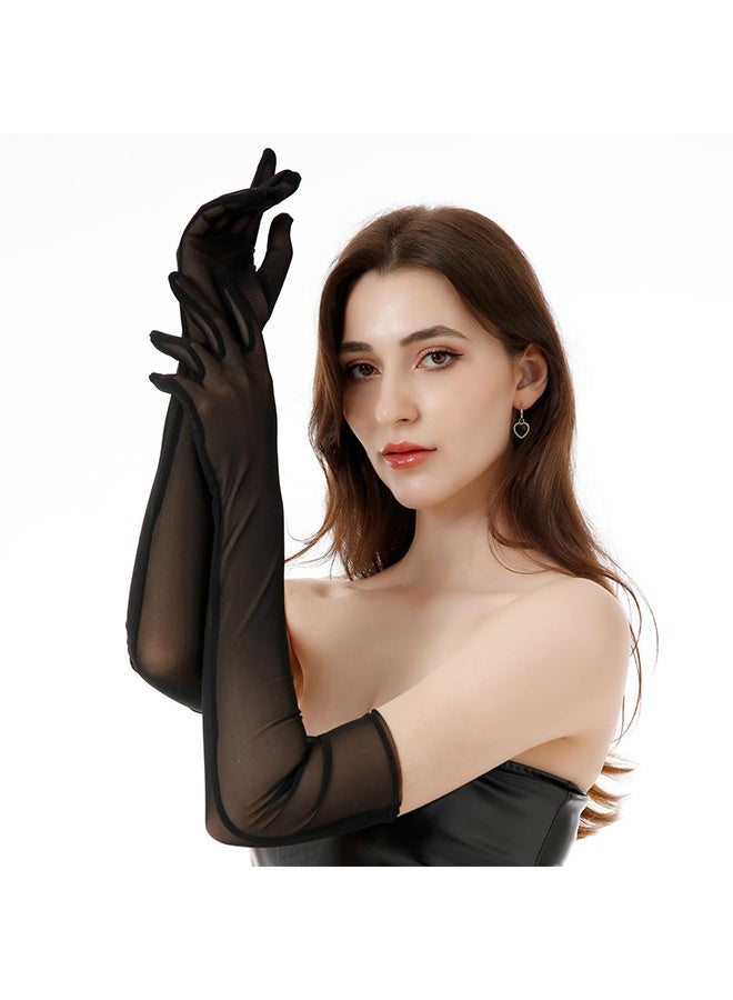 Womens Gloves Thin Lace Black Hollow Transparent Long Gloves Soft Breathable Solid Net Yarn Elasticity - Image 2