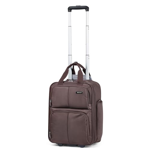 Hanke Softside Underseat Carry On Luggage with Wheels,Travel Luggage Rolling Bag Small Suitcase，Coffee, Underseater 16-Inch - Image 1