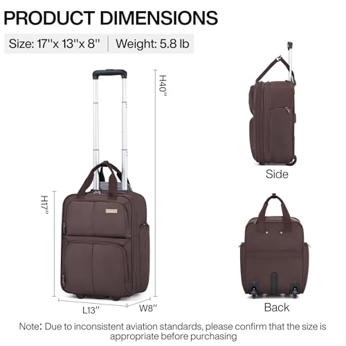Hanke Softside Underseat Carry On Luggage with Wheels,Travel Luggage Rolling Bag Small Suitcase，Coffee, Underseater 16-Inch - Image 3