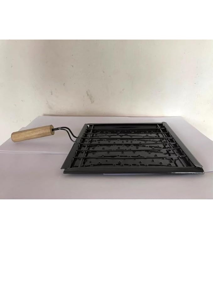 Kruvad Kruvad Square Stainless Steel Wooden Handle Roaster Papad Jali Paneer Grill Roti Maker Barbeque Jali Roaster Chapati Toast Grill BBQ Roaster 335x215x15 CM  - Image 4