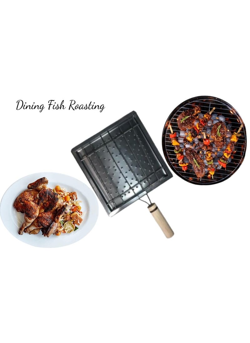 Kruvad Kruvad Square Stainless Steel Wooden Handle Roaster Papad Jali Paneer Grill Roti Maker Barbeque Jali Roaster Chapati Toast Grill BBQ Roaster 335x215x15 CM  - Image 5