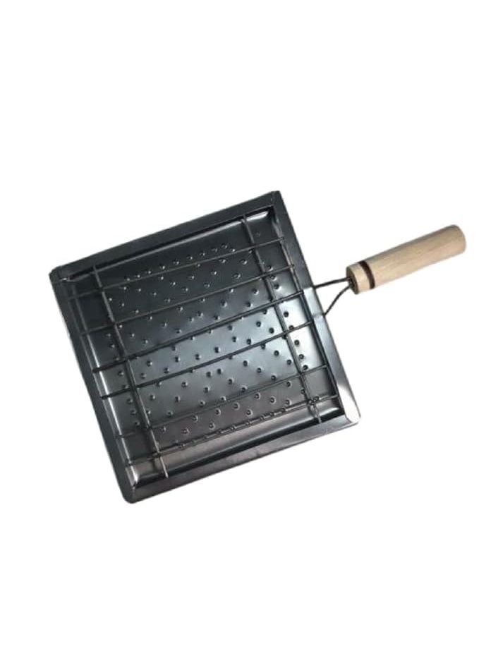 Kruvad Kruvad Square Stainless Steel Wooden Handle Roaster Papad Jali Paneer Grill Roti Maker Barbeque Jali Roaster Chapati Toast Grill BBQ Roaster 335x215x15 CM  - Image 1