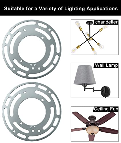 Qc 2 Pack Universal Light Fixture Mounting Bracket, 4 Inches Diameter Steel Crossbar Plate with Ground Screw for Mount Wall Light, Close to Ceiling Light, Chandelier Silver - Image 2