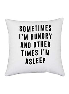 UDNAG UDNAG White Polyester Hungry Sleep Sometimes 2 Pillow Cover 16 Inch X 16 Inch 