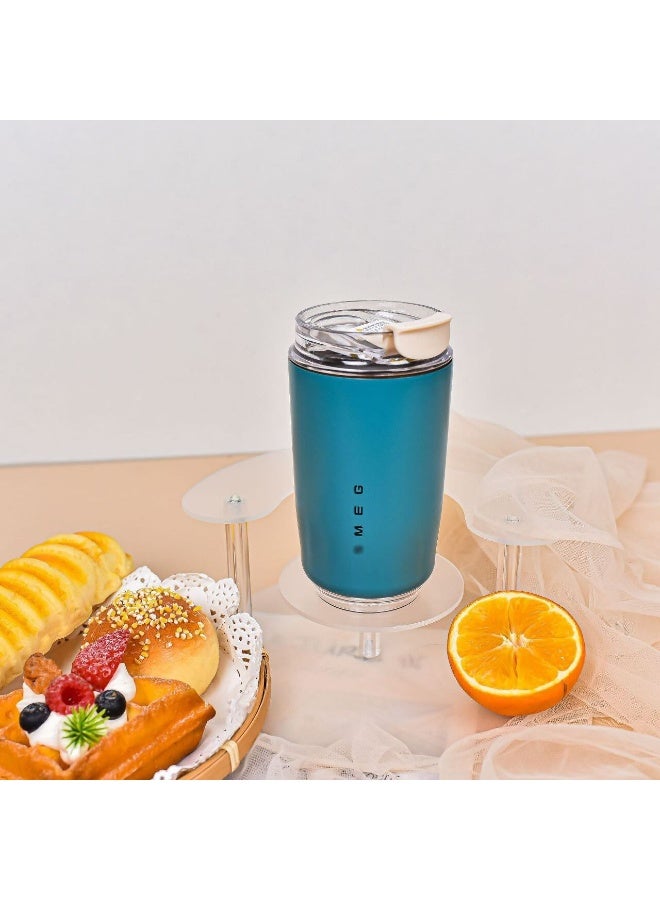 سميج كوب قهوة للسفر من Smeg، كوب معزول للمشروبات مع غطاء مضاد للتسرب، كوب قهوة طويل الأمد مع غطاء، ترمس قهوة للسفر (الأزرق المخضر) - Image 2