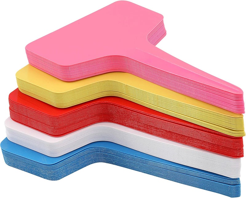 KINGLAKE Plant Labels,100 Pcs Multicolor Waterproof Plastic Plant Tags T-Type Nursery Garden Labels 6 x10cm,5 Colors - Image 1