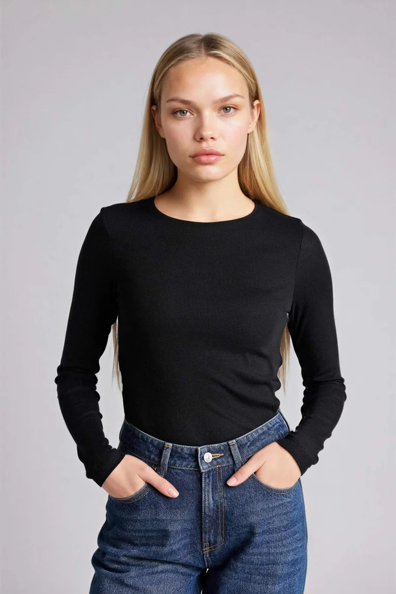 DeFacto Slim Fit Basic Modal Long Sleeve T-Shirt