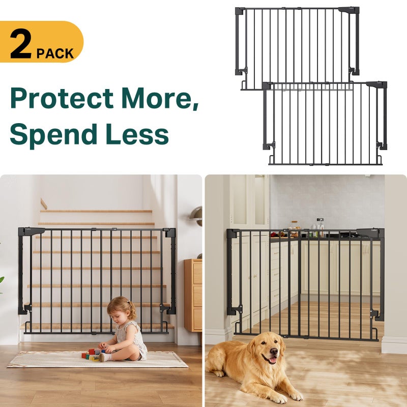Cumbor 2 Pack 29.2-43" No Bottom Bar Baby Gate for Stairs, 2-in-1 Auto Close Dog Gate Indoor, Hardware Mounted Pet Gate for Doorways with Large Walk Thru Door, Child-Proof Safety Gate for Kids (Black) - Image 2