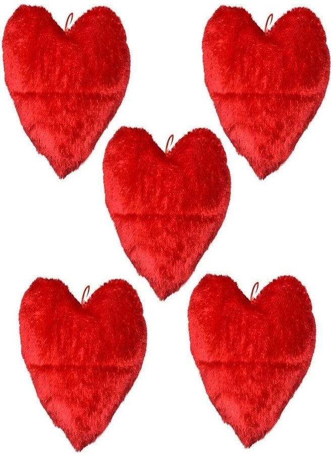 Jassi International Printed Heart Shape Cushion Stuffed Hanging Pillow with Filling Cover (Red)-Set of 5