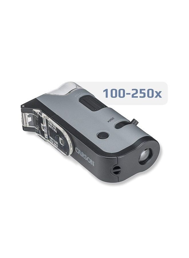 Carson MicroFlip 100x-250x LED and UV Lighted Pocket Microscope with Flip Down Slide Base and Smartphone Digiscoping Clip (MP-250)  - Image 2