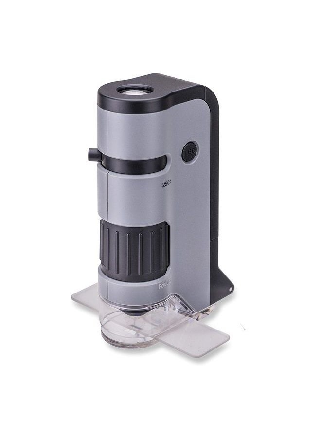 Carson MicroFlip 100x-250x LED and UV Lighted Pocket Microscope with Flip Down Slide Base and Smartphone Digiscoping Clip (MP-250)  - Image 1