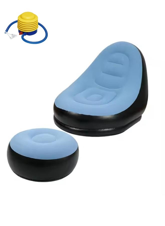 Executive LLC 2 in 1 Leisure Inflatable Sofa Set Folding Portable Inflatable Lazy Flocked Recliner with Footrest Perfect for Pop Up Indoor and Outdoor Balcony Backyard Camping Picnic  - Image 1