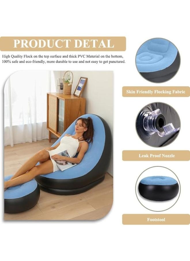 Executive LLC 2 in 1 Leisure Inflatable Sofa Set Folding Portable Inflatable Lazy Flocked Recliner with Footrest Perfect for Pop Up Indoor and Outdoor Balcony Backyard Camping Picnic  - Image 5