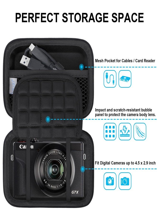 Lacdo Camera Case for Canon PowerShot G7 X Mark III/PowerShot G7 X Mark II 4K Vlogging Camera, Point and Shoot Vlogging Camera Bag Carrying Case, Mesh Pocket fits USB Cable, Batteries, Black+Black - Image 2