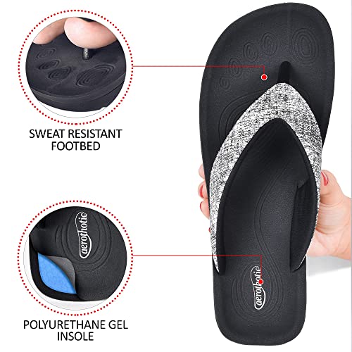 AEROTHOTIC Slip On Recovery Footwear Plantar Fasciitis Flip Flops for Women Yoga Mat Outdoor Walking Beach Ladies Arch Support Summer Thong Dressy Casual Sandals (Mellow Black, Size 6) - Image 5
