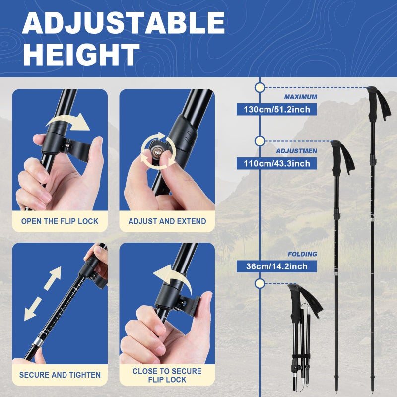 FrutPunch Hiking Poles 2 Pack, Aircraft-Grade Aluminum Alloy Trekking Poles for Hiking, Adjustable and Foldable Design Hiking Sticks, EVA Sweat-Absorbent and Non-Slip Handle for Men, Women, Seniors - Image 4