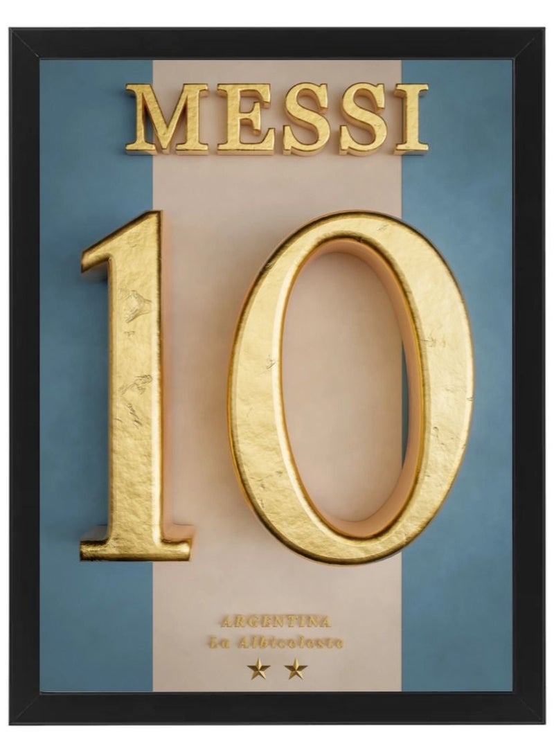 Lionel Messi Argentina Golden Number Jersey Poster with Frame 30x40cm