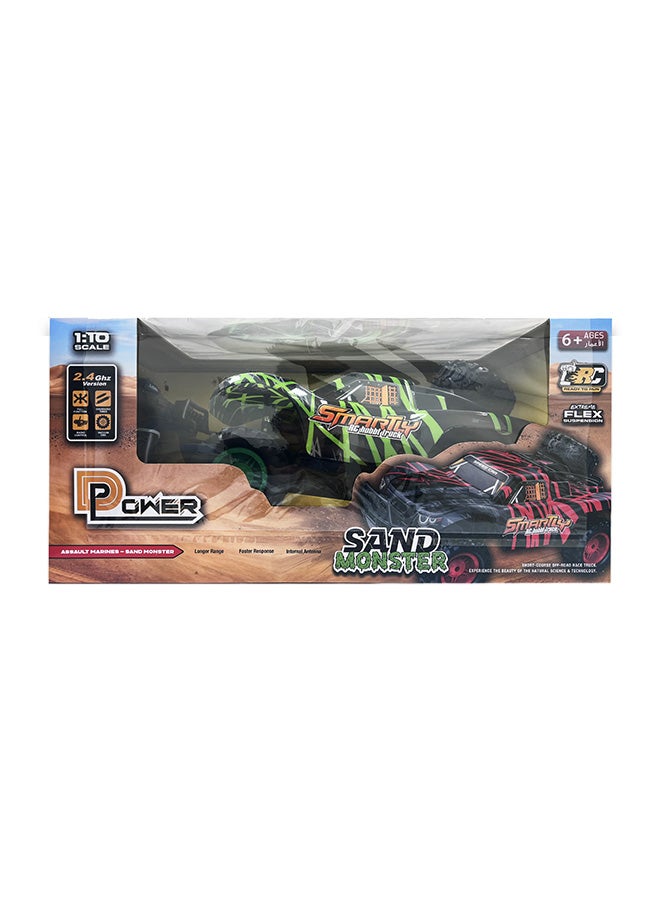 D-Power 1:10 R/C 2.4G Sand Monster Car with USB Cable Remote Controller – Green | Extreme Flex Suspension | Ages 6+ up - Image 2