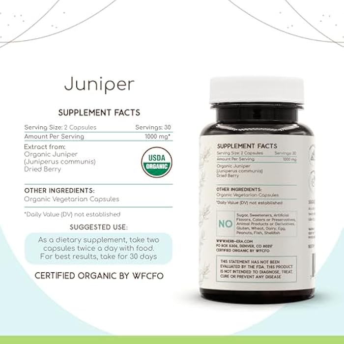 HerbEra Juniper 60 Capsules, 500 mg, Made with USDA Organic Juniper (Juniperus communis) Dried Berry (60 Capsules) - Image 3