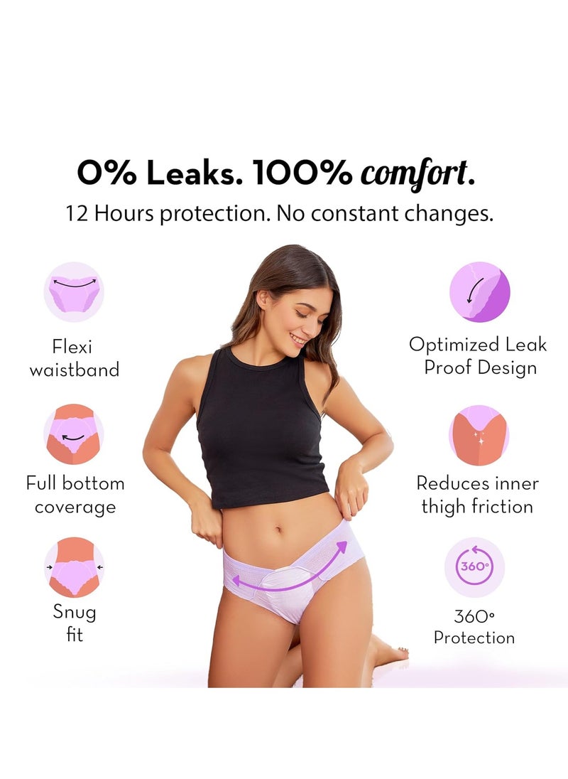 Plush PLUSH Disposable Period Panties for Women - 5 Pcs (M/L, 80-100cm) | 12-Hour Leak Protection | 360° Coverage, 100% Rash-Free | Non-Bulky | Ideal for Heavy Flow & Overnight Use | Lilac Color  - Image 4