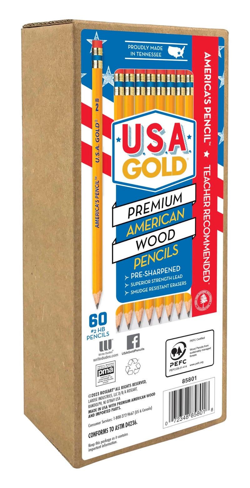 CrazArt USA Gold Presharpened American Wood Cased 2 HB Yellow Pencils 60 Pack - Image 2