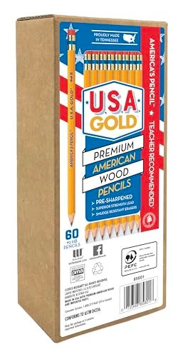CrazArt USA Gold Presharpened American Wood Cased 2 HB Yellow Pencils 60 Pack - Image 1