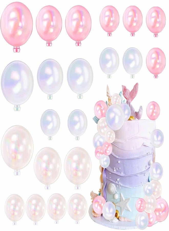 Rsstarxi 24 PCS Ball Cake Toppers - Mini Balloon, DIY Cake Inserts & Picks for Baby Shower, Wedding, Kids Parties - Clear, White, Pink Foam Balls - Image 1
