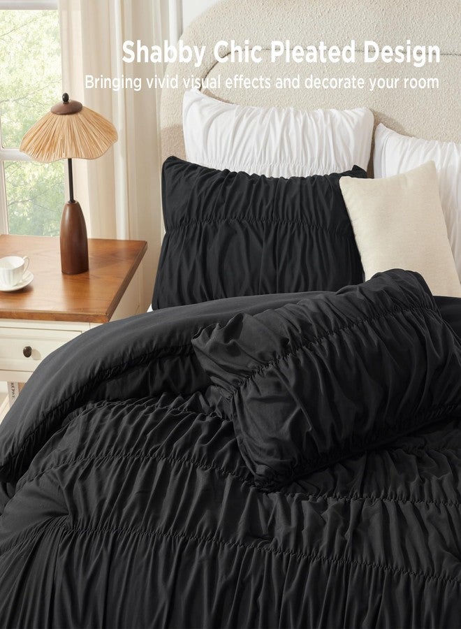 Andency Ruched Black Queen Comforter Set, Shabby Chic Pleated Bedding Sets 3 Pieces, Lightweight Soft Boho Ruffle Bed Set for Girls, Kids, Women, All Season - Image 5