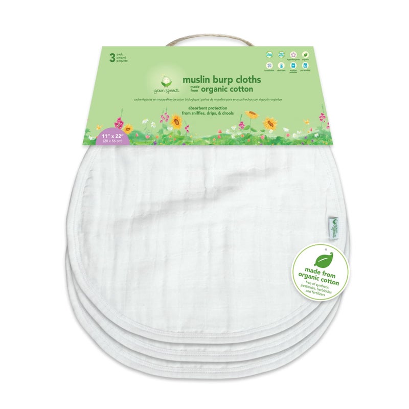 green sprouts Muslin Burp Cloths made from Organic Cotton | 4 absorbent layers protect from sniffles,drips & drools | 100% organic cotton muslin,Super soft & softer with every wash,Machine washable - Image 2