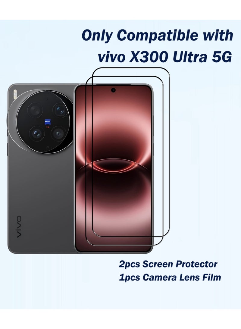 Yunpy [2+1 Packs] for vivo X300 Ultra 5G Tempered Glass Screen Protector with Camera Lens Film, Including 2 Pack Front Glass and 1 Pack Camera Lens Film, 9H Hardness HD Clear Anti-Scratch Anti-Fingerprint Bubble-Free Case Friendly Screen Protector - Image 2