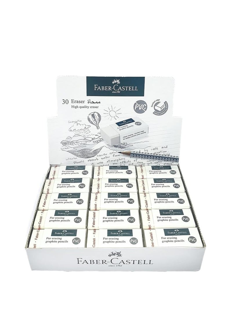 FABER-CASTELL FABER-CASTELL PVC-FREE ERASER MEDIUM BOX OF 30PCS  - Image 1