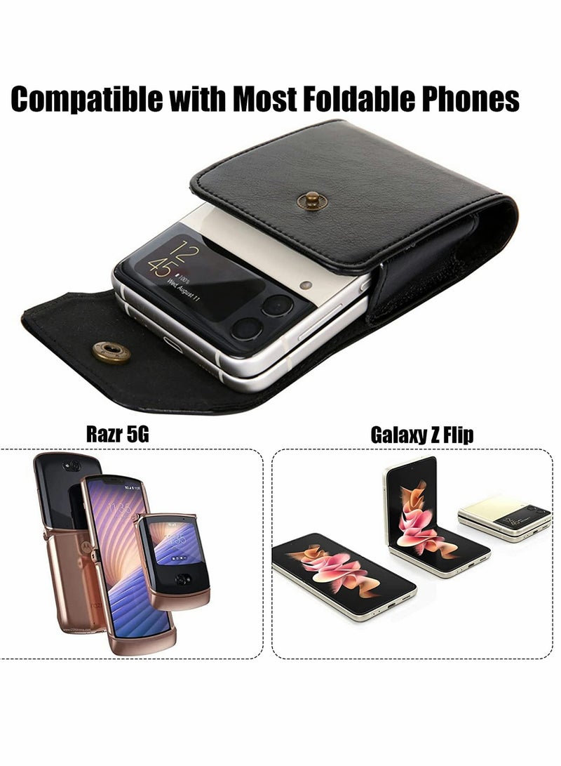 Excefore Phone Holster for Samsung Galaxy Z Flip 4, Phone Leather Pouch with Clip and Closure, Premium Phone Belt Holster Compatible with Galaxy Z Flip 3 5G/Galaxy Z Flip 5G/RAZR 5G (Black)  - Image 5