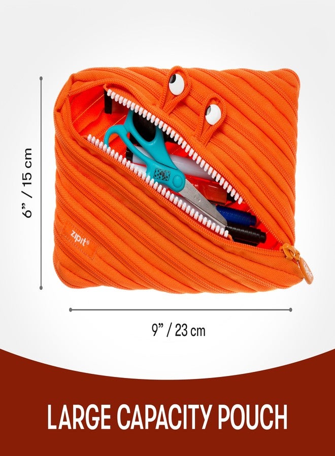 ZIPIT Monster Large Pencil Case for Boys, Cute Zipper Pouch for Kids Girls and Teens, Stationery Bag for School ,Orange - Image 4