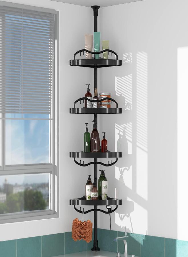 COCONUT Corner Shower Caddy Tension Pole, 54-114Inch Rust-proof 4 Tier Shower Organizer, Drill Free Telescoping Shower Shelves for Bathroom Bathtub (Black) - Image 1