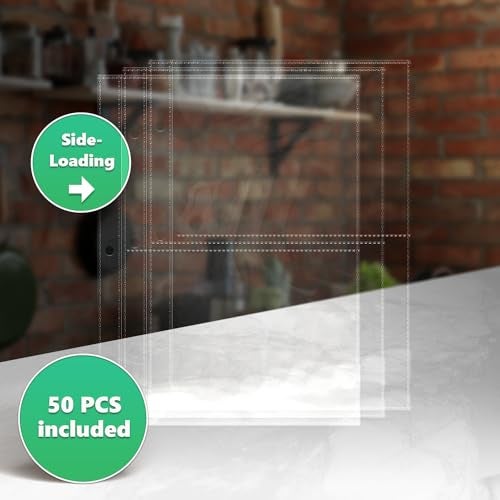 CraftSaints 100 Pockets Mini Sheet Protectors fit 4x6'' Cards (Pack of 50) for 8.5x9.5’’ Mini Binders, Half Binders, Recipe Book Page Refill Sheets, 2 Pocket Index Card Protectors, Crystal Clear Covers - Image 4
