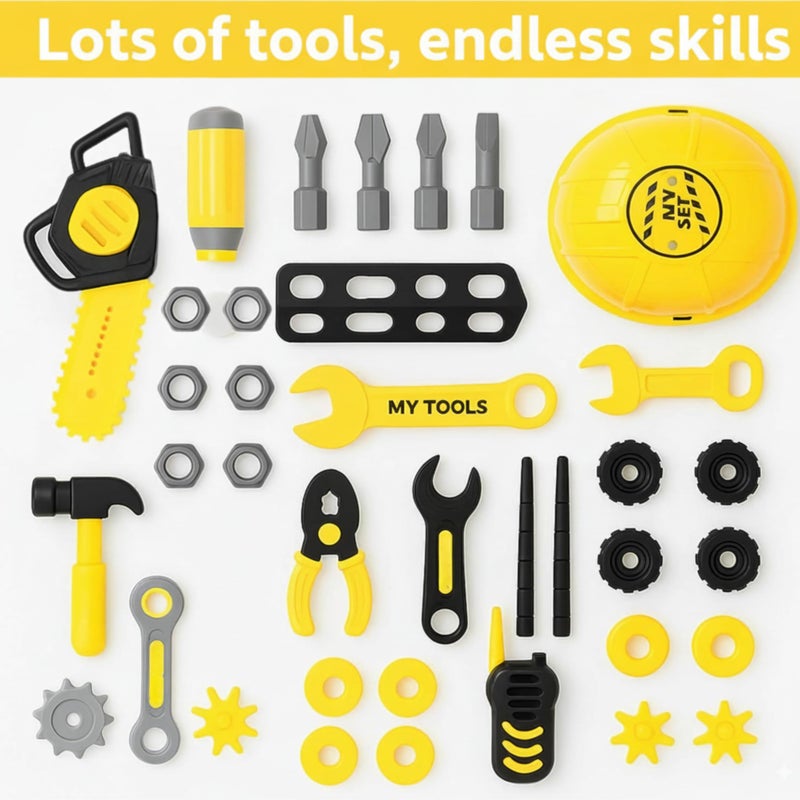 TOMLEON Toddler Workbench & Tool Set with Battery-Operated Drill - Includes 2 Big Take-Apart Trucks & Realistic Tools, Construction Tool-Bench Toy for Kids 3-5, Toolbox Gift for Boys 3 4 5 Years Old - Image 5
