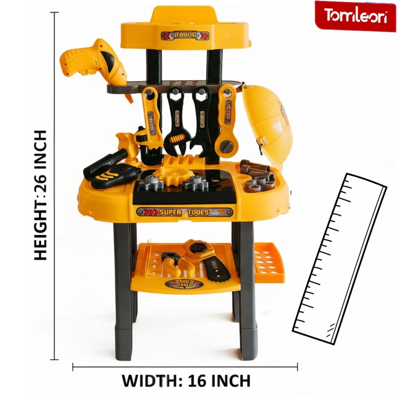 TOMLEON Toddler Workbench & Tool Set with Battery-Operated Drill - Includes 2 Big Take-Apart Trucks & Realistic Tools, Construction Tool-Bench Toy for Kids 3-5, Toolbox Gift for Boys 3 4 5 Years Old - Image 4