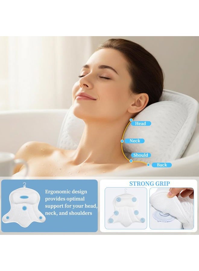 AmazeFan Luxury Bath Pillow,Ergonomic Bathtub Spa Pillow with 4D Air Mesh Technology and 6 Suction Cups,Helps Support Head,Back and Neck,Fits All Bathtub,Hot Tub and Home Spa (US Patent) (White) - Image 2