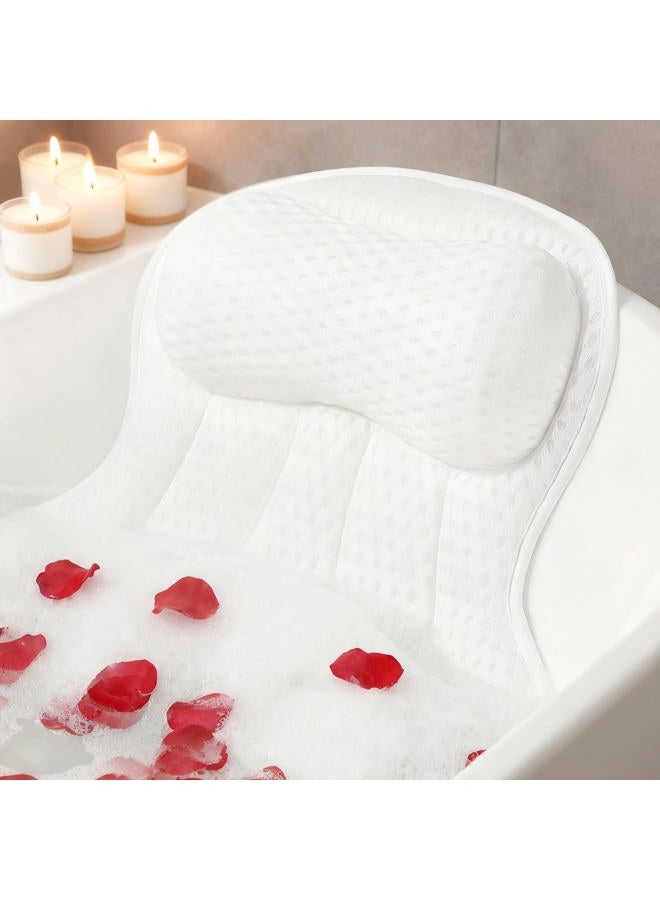 AmazeFan Luxury Bath Pillow,Ergonomic Bathtub Spa Pillow with 4D Air Mesh Technology and 6 Suction Cups,Helps Support Head,Back and Neck,Fits All Bathtub,Hot Tub and Home Spa (US Patent) (White) - Image 1