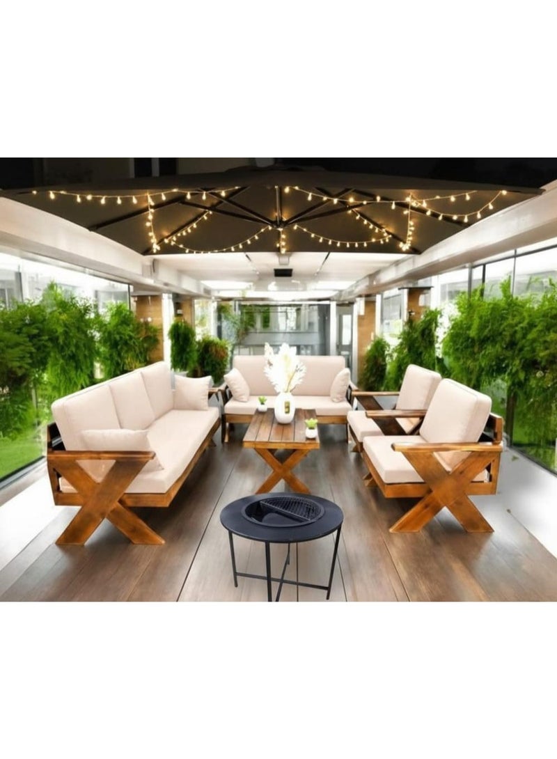 5-piece outdoor seating for 7 people with table